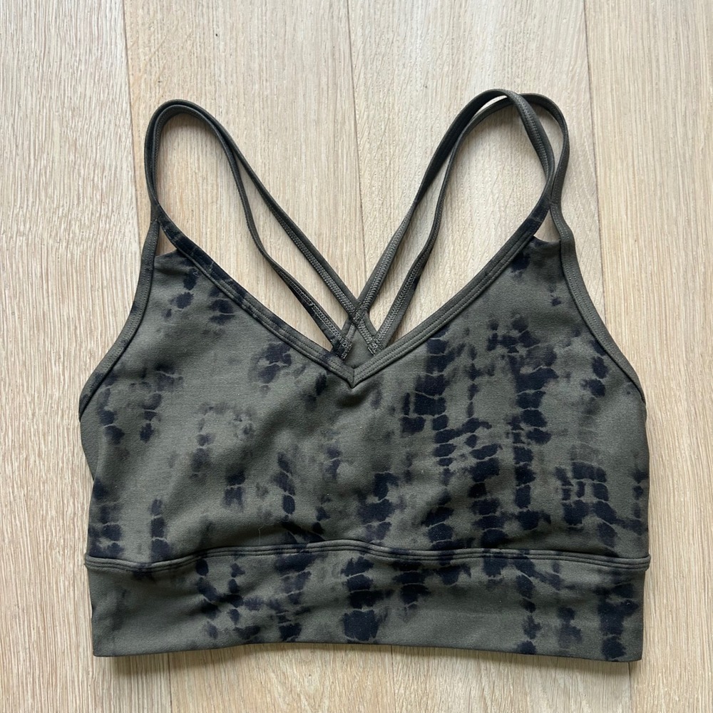 Marika‎ Sports Bra S Green Black Tie Dye Strappy Back Activewear Non Padded